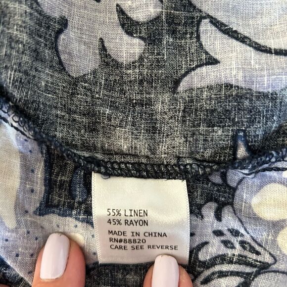 Christian Siriano Women’s Blue Floral Short Sleeve Linen/Rayon Shirt Size Small - Picture 8 of 10